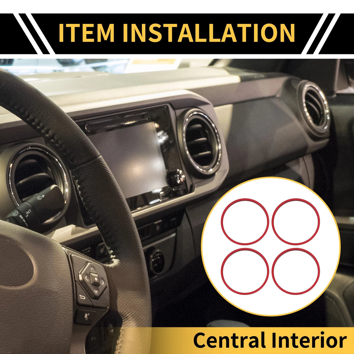 AC Vent Dashboard Decoration Rings Red for Toyota Tacoma (2016–2023)