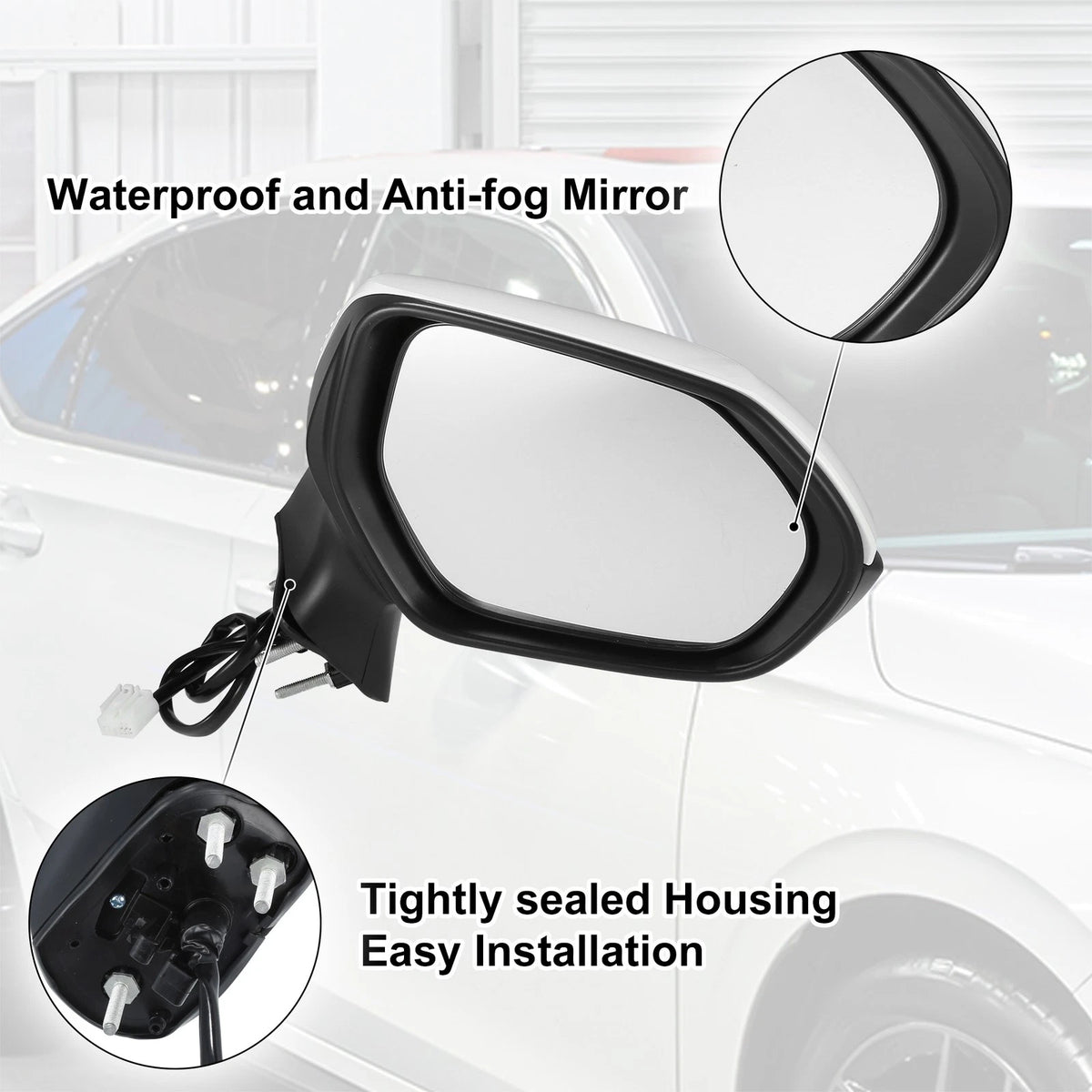 3 Pin Right Side Exterior Door Mirror Assembly White for Toyota Corolla (20-22)