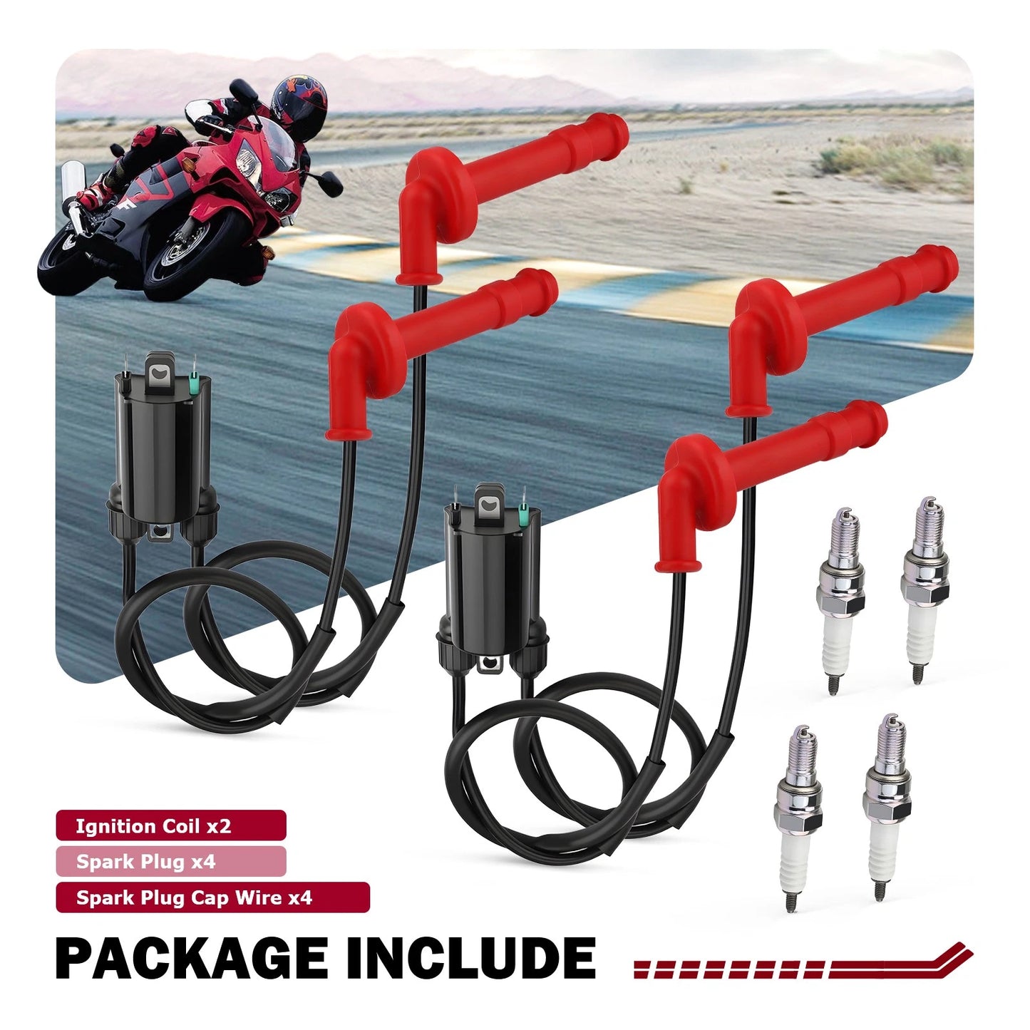 Set of 2 Ignition Coils w/ Spark Plugs for Honda CBR600F3/F2 (1991-1998)