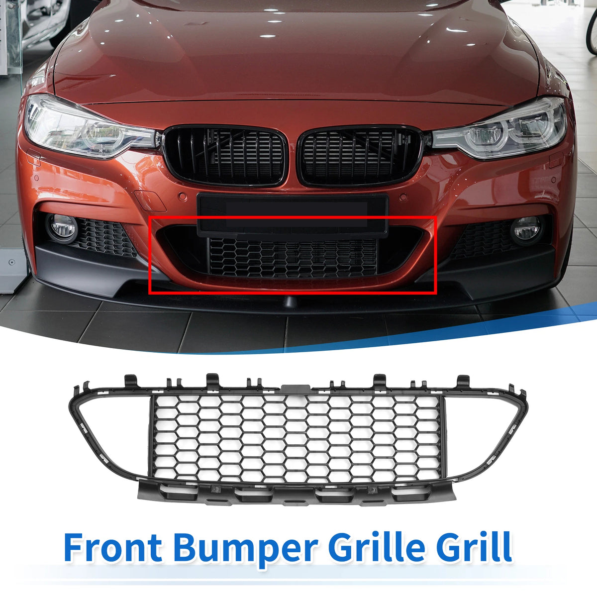Front Lower Bumper Grille for BMW 320i 2013-2018 Base 2.0L L4 - Gas Black