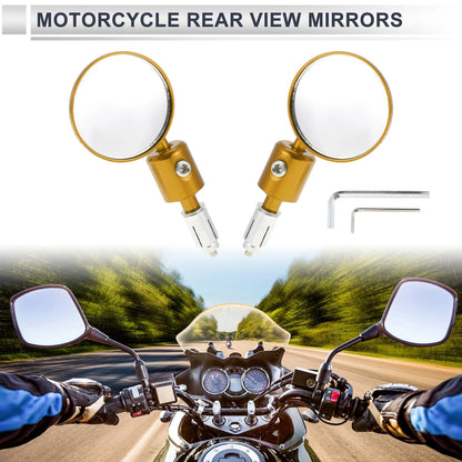 Rear View Mirrors 1 Set Aluminum Alloy Gold Tone Round for M6 Motorcycle