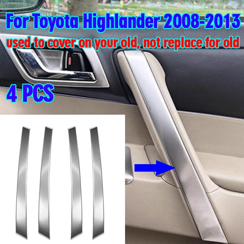 4 x Silver Armrest Door Handle Trim Cover for Toyota Highlander (2008–2013)