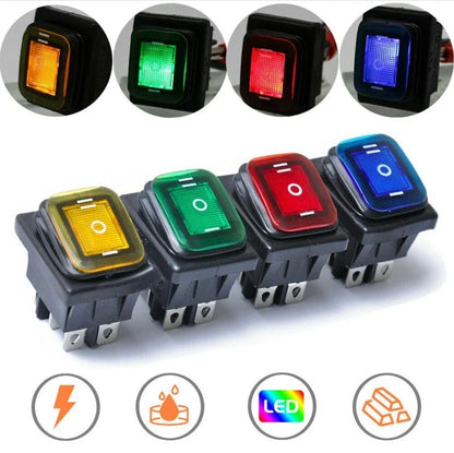 Rocker Switch Waterproof 30A 125VAC for Boat/Car with LED Light