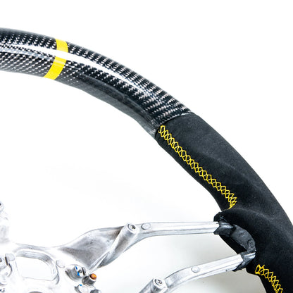 Carbon Suede Yellow Steering Wheel for Porsche 911, 718, Boxster, Cayman, Macan (2016-2023)
