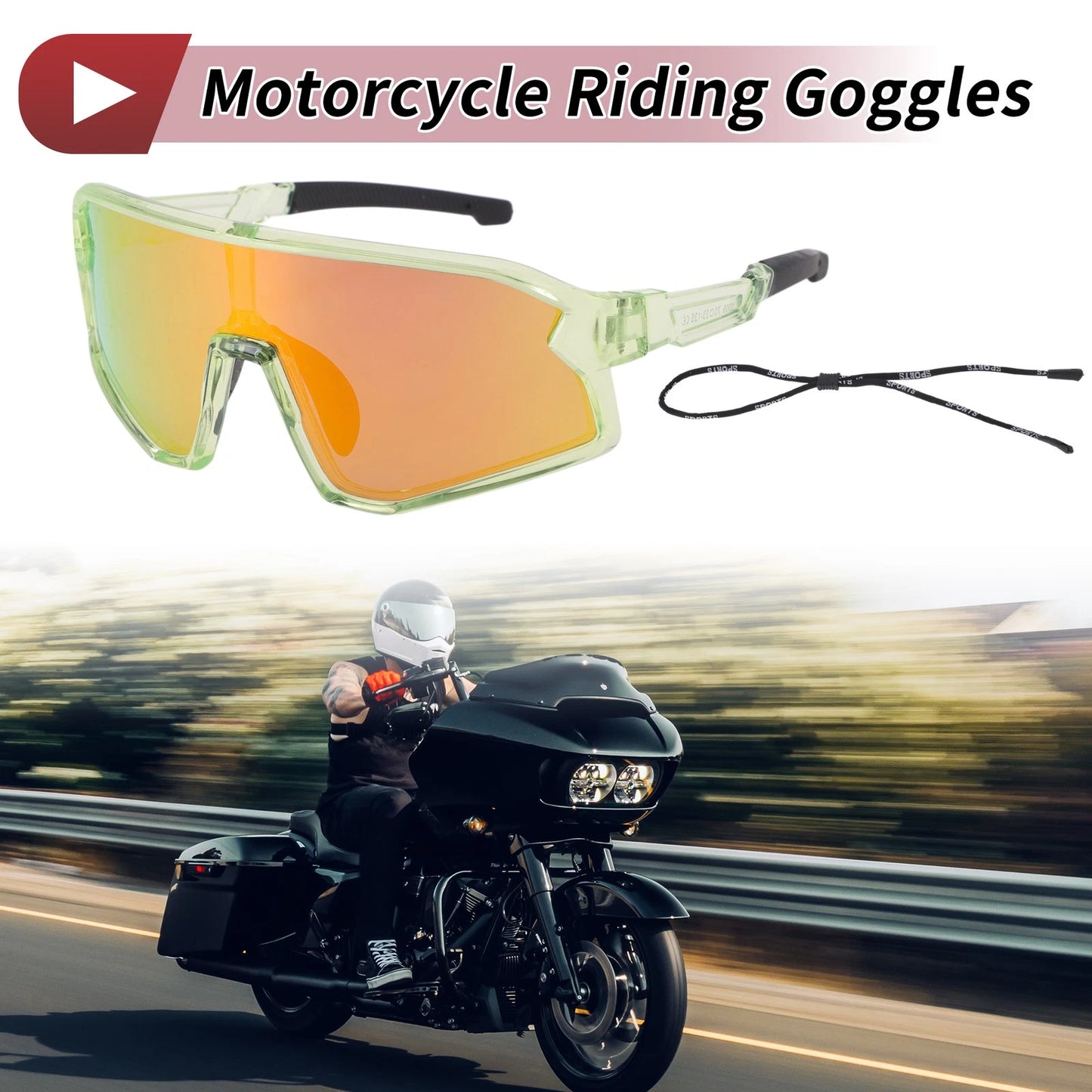 Motorcycle Riding Goggles Red Lens Green Frame Tri-Acetyl Cellulos
