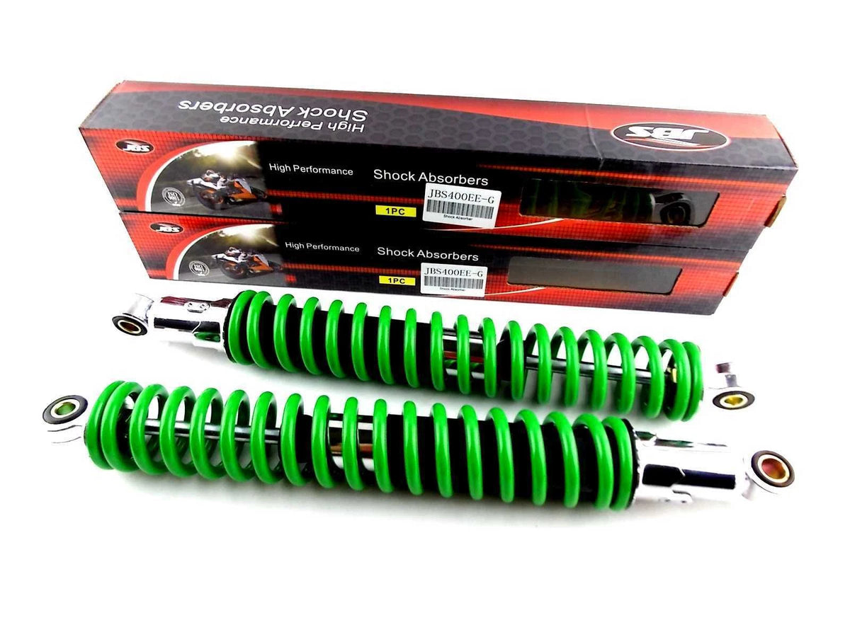 400mm Green/Chrome JBS Rear Shock Absorbers for Kawasaki KE175
