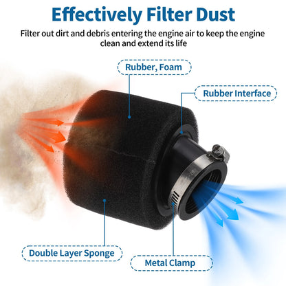 Air Filter 44-46mm Universal Rubber Foam Black 1 Set for Motorcycle