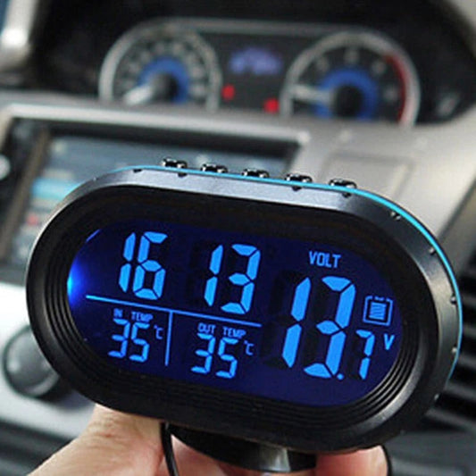 12V Car Clock Thermometer Voltmeter Gauge for Cars
