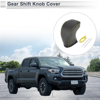 Gear Shift Knob Cover Black Carbon Fiber Yellow for Toyota Tacoma (2016–2022)