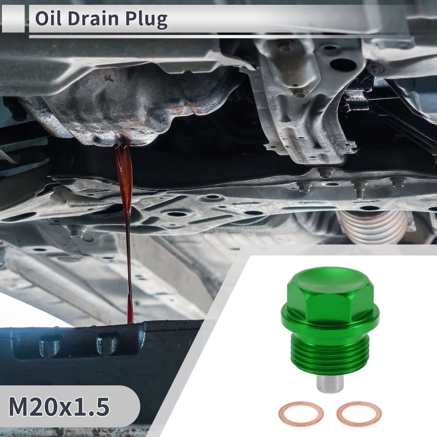 Set M20x1.5 Engine Oil Drain Plug with Gasket for Car Motorcycle Boat Green