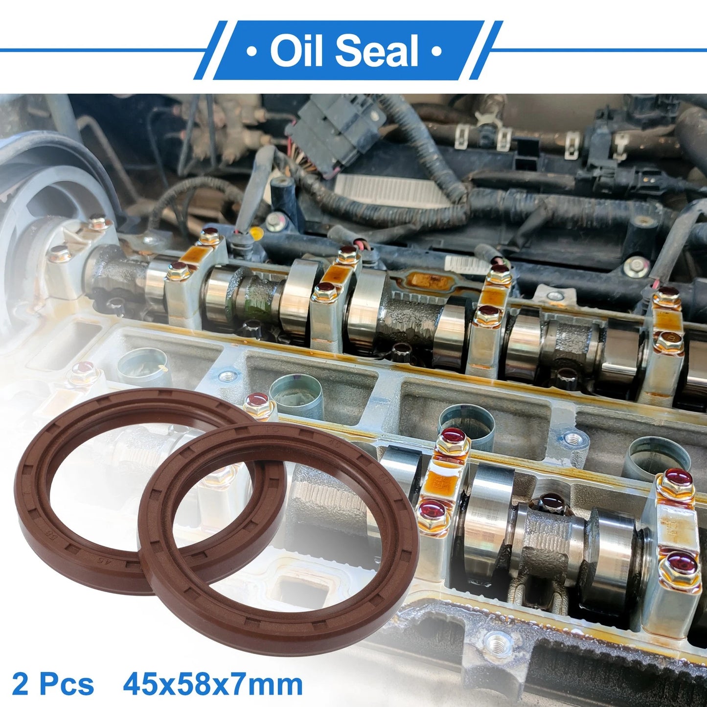 Oil Seal Rotary Shaft Seal FKM Rubber 45x58x7mm Brown 2 x