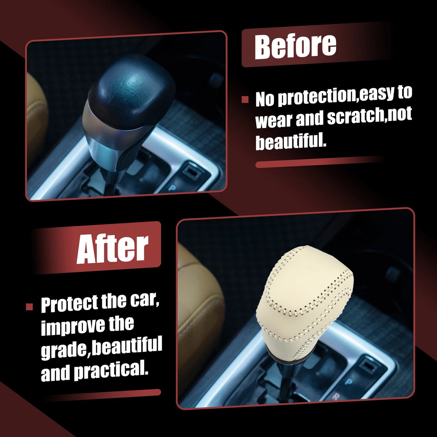 Gear Shift Knob Cover for Toyota Land Cruiser Prado (2010-2023) Beige Stitched