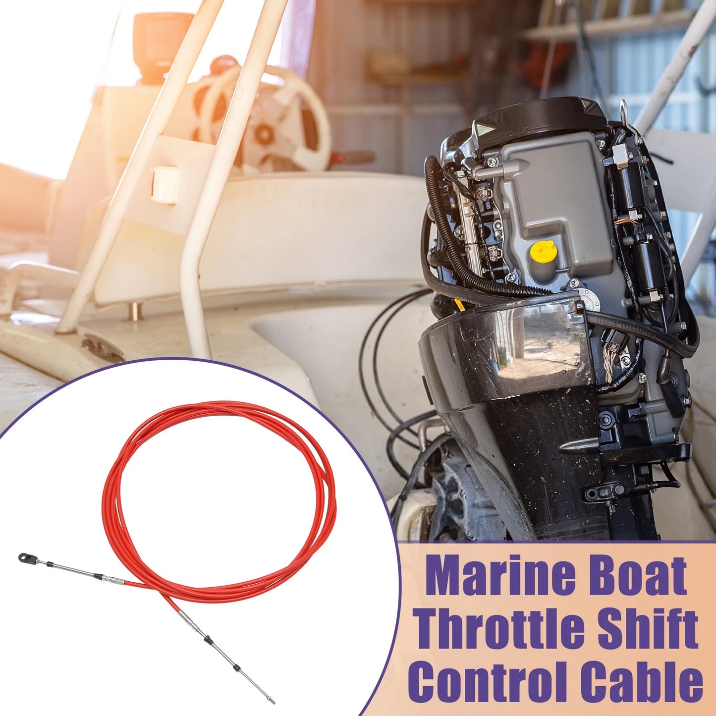 2 x 700cm 24FT Marine Throttle Control Cable Red with Fastening Head