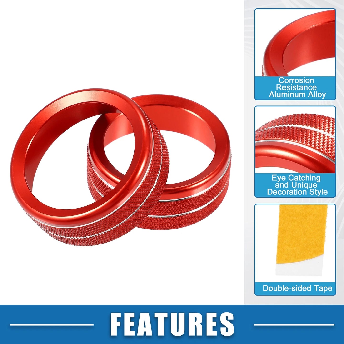 Car Air Conditioner Knobs for Jeep Wrangler JL JLU 2018-2022 Red 3 x Set