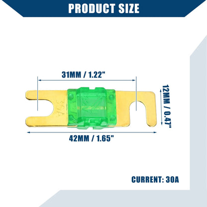 5 x 30A Mini ANL Fuses for Car Motorcycle Boat Gold Tone Green