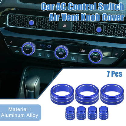7 x Car AC Control Switch Air Vent Knob Covers for Honda Civic (2022-2023) Blue
