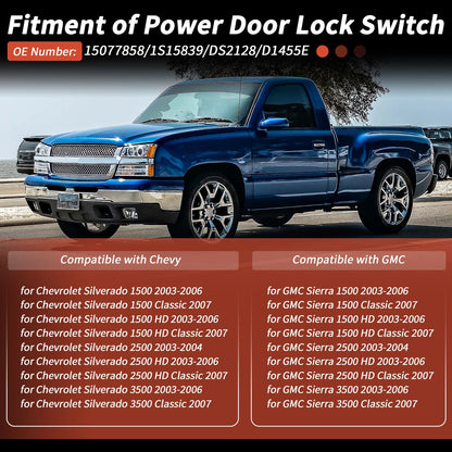 Door Lock Switch for Chevy Silverado 1500 for GMC Sierra