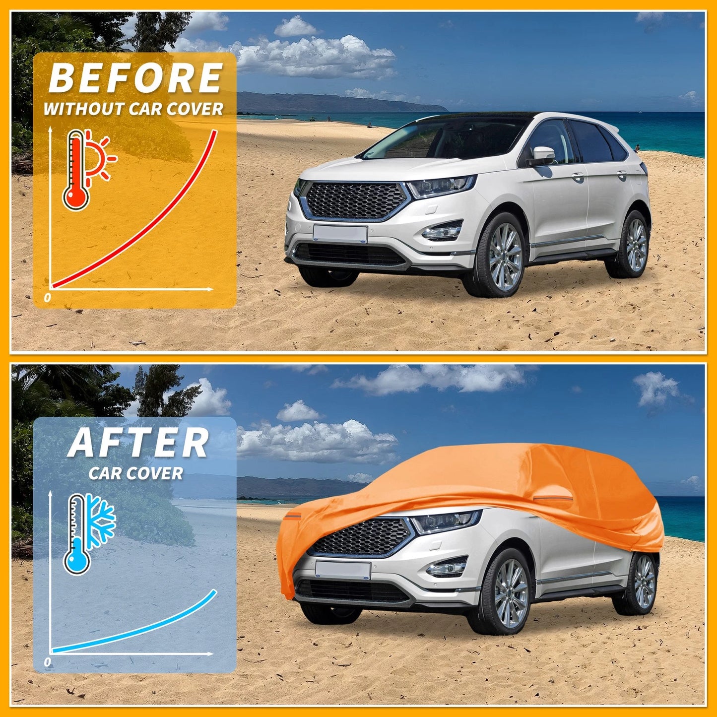 Waterproof All Weather Car Cover for Ford Edge (2015-2023) - Orange 210D-PU