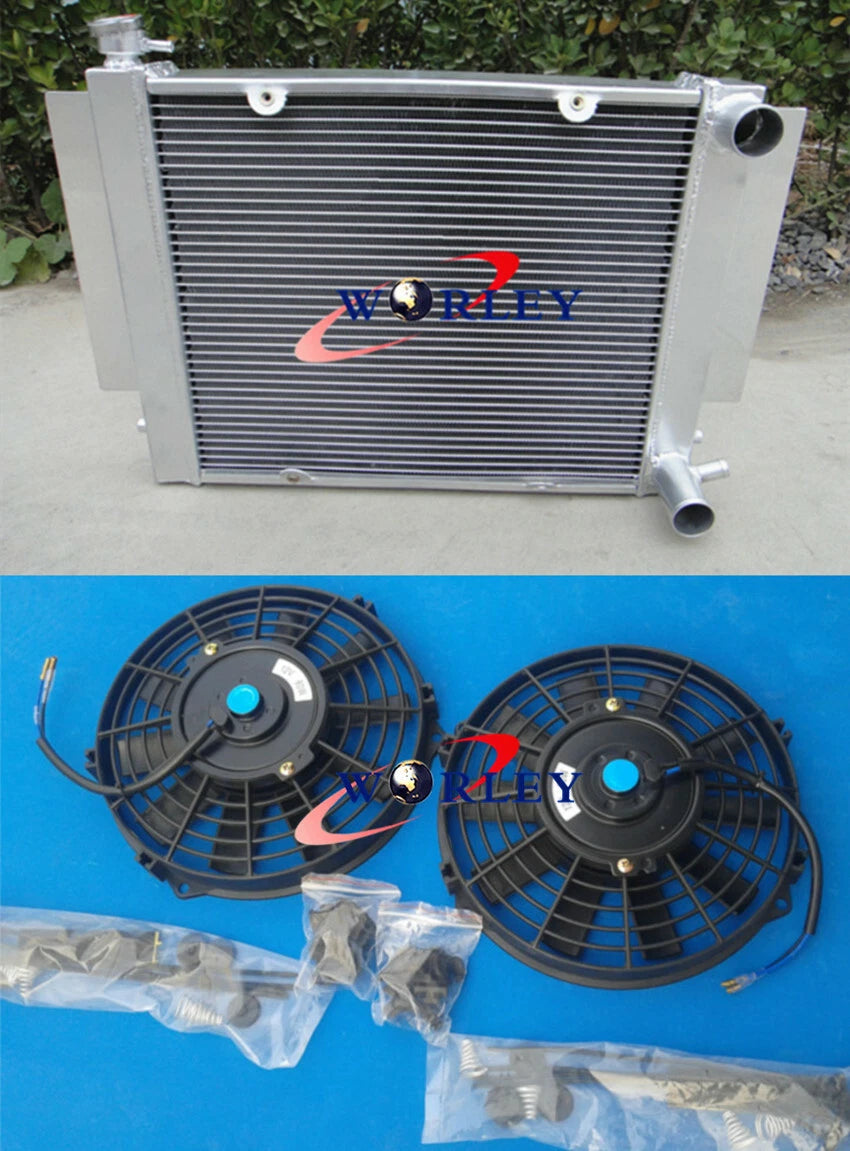 Aluminum Radiator & Fans for Mazda RX2 RX3 RX4 RX5 RX7 (1970-1985)