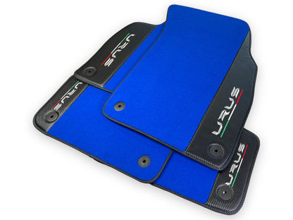 Blue Floor Mats for Lamborghini Urus 2018-2024 with Carbon Fiber Leather