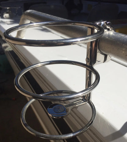 Boat Clamp-On Drink Holder for 25mm Rail, 316 Stainless Steel, Adjustable