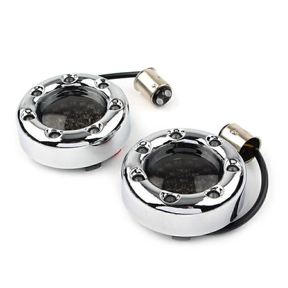Amber LED Turn Signal Lights for Harley - 1157 Fire Ring Chrome Housings