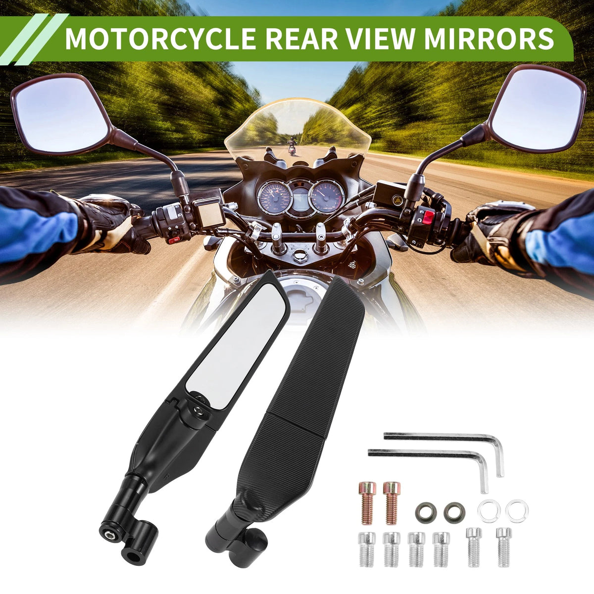 M8/M10 1 set Rear View Mirrors Polygon Black Aluminum Alloy for Motorcycle