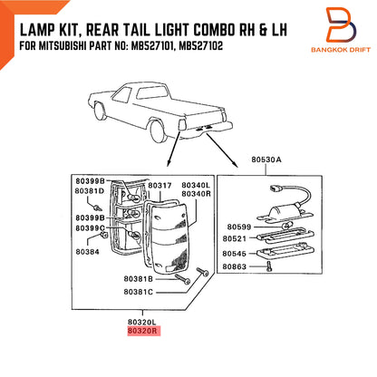 Rear Tail Light Lamp Pair for Mitsubishi Triton Ute (1987-1996) Black