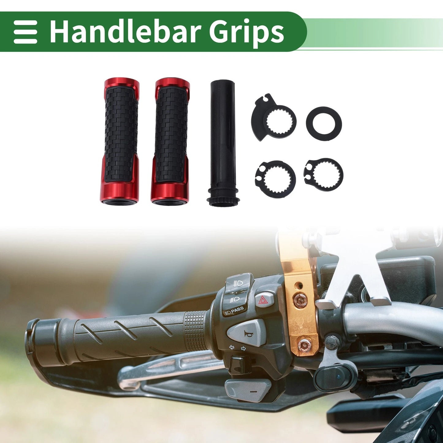 7/8" 22mm Motorcycle Hand Grips Cover Kit for Motorcycle Black Red Square