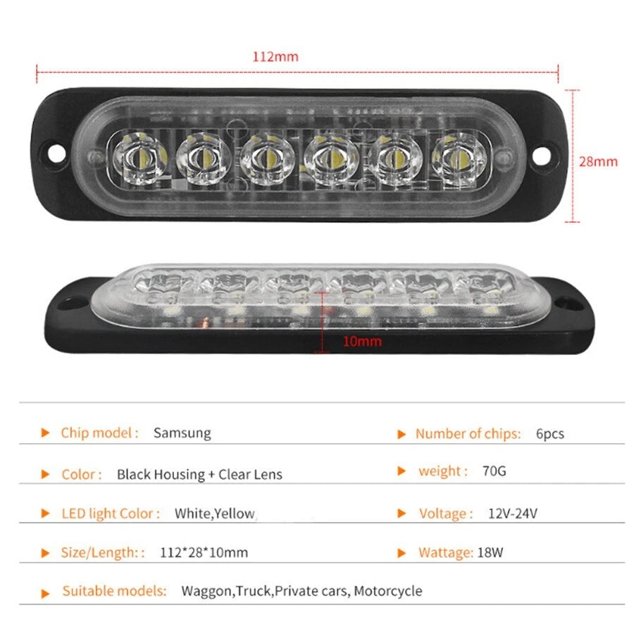 10 x Yellow Amber 6 LED Emergency Beacon Strobe Light for Car