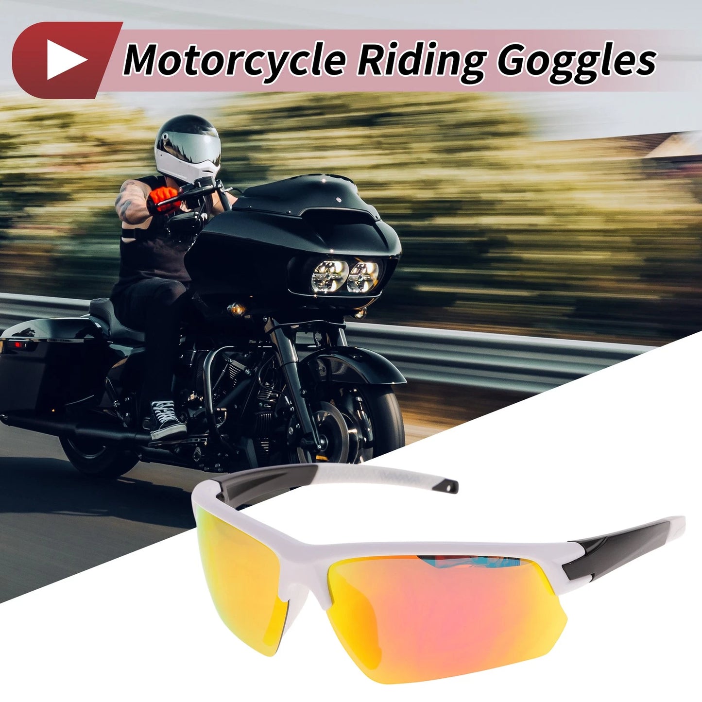 Motorcycle Riding Goggles Red Lens White Black Frame Tri-acetel Cellulose