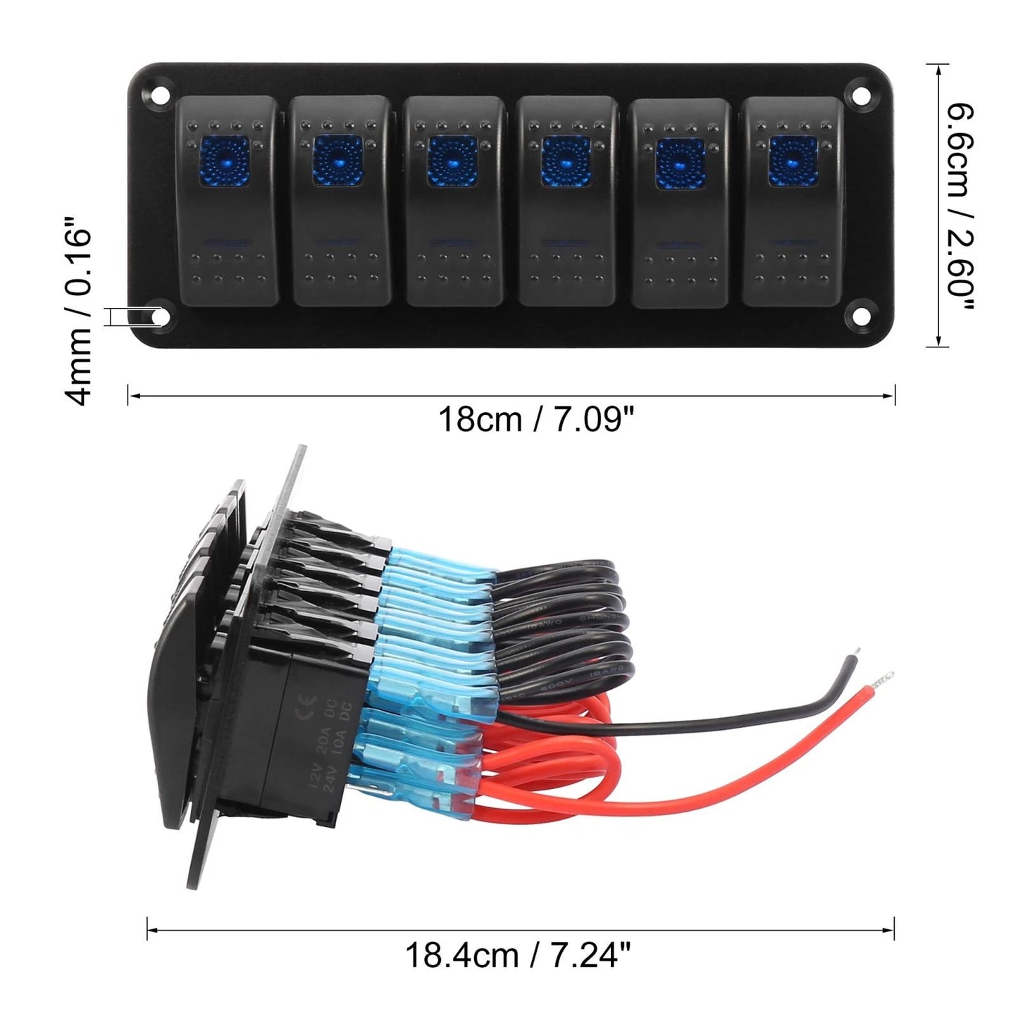 Panel / 6 Gang 4 Pin / Toggle Rocker Switch Panel for Car Marine Boat