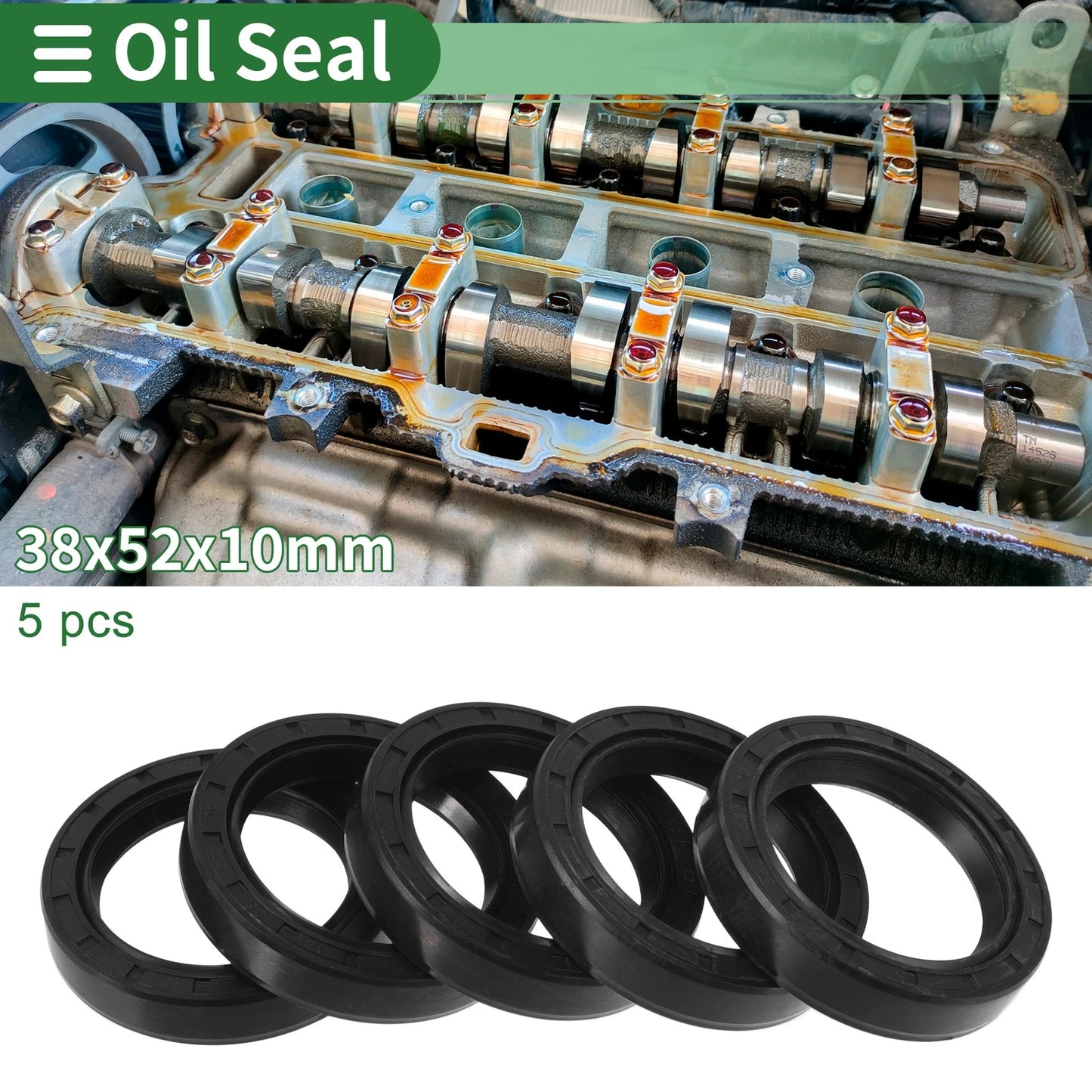 Oil Seal / 38x52x10mm / Rotary Shaft Seal NBR Black 5 Pcs