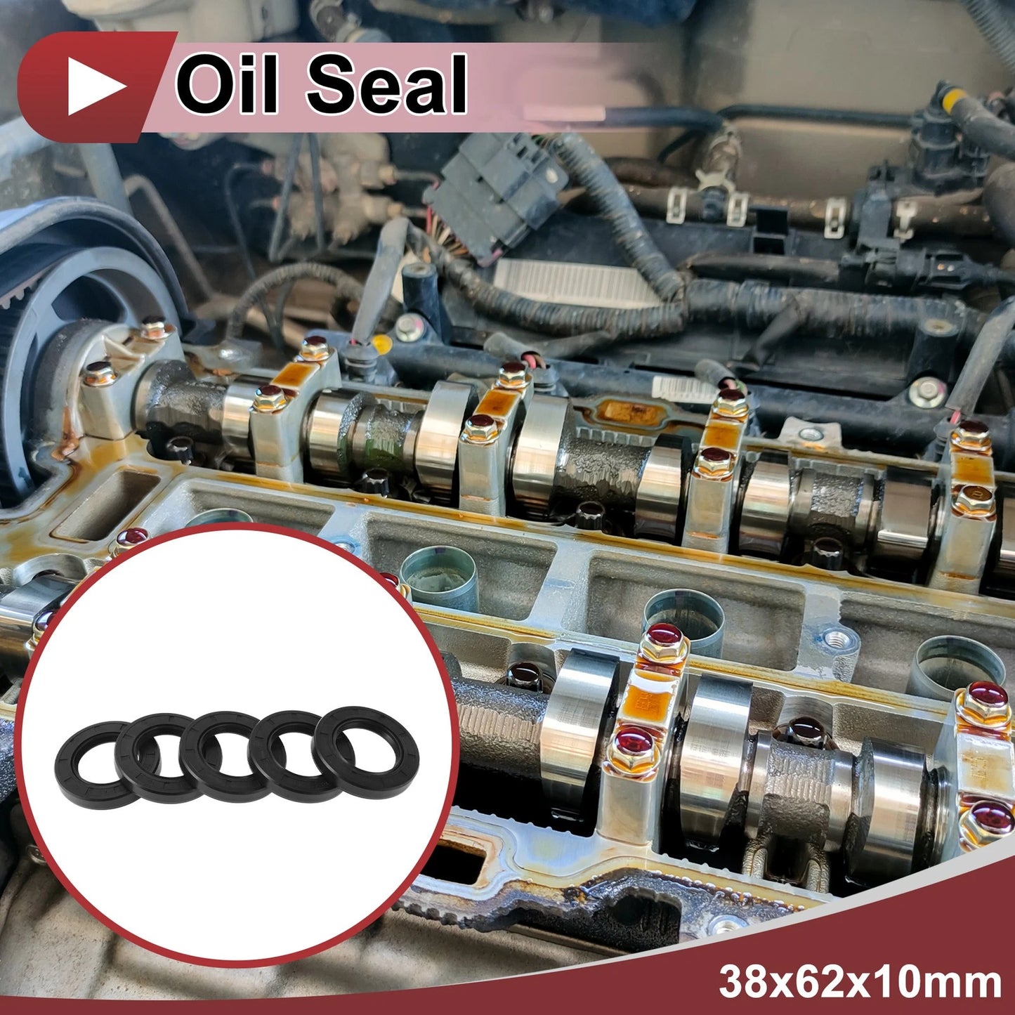 Rotary Shaft Seal 38x62x10mm 5 Pcs Oil Seal Nitrile 70 Durometer Rubber Black