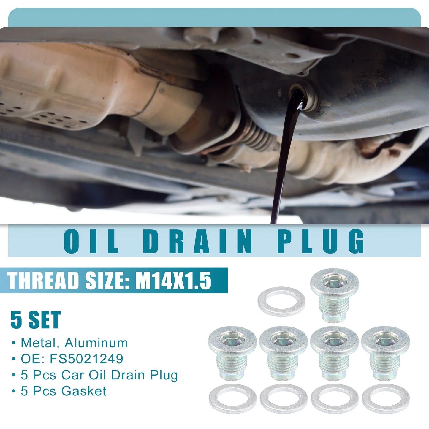 5 x Auto Oil Drain Plug with Gasket for Mazda 3 (2006-2023)
