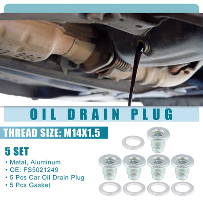 5 x Auto Oil Drain Plug with Gasket for Mazda 3 (2006-2023)