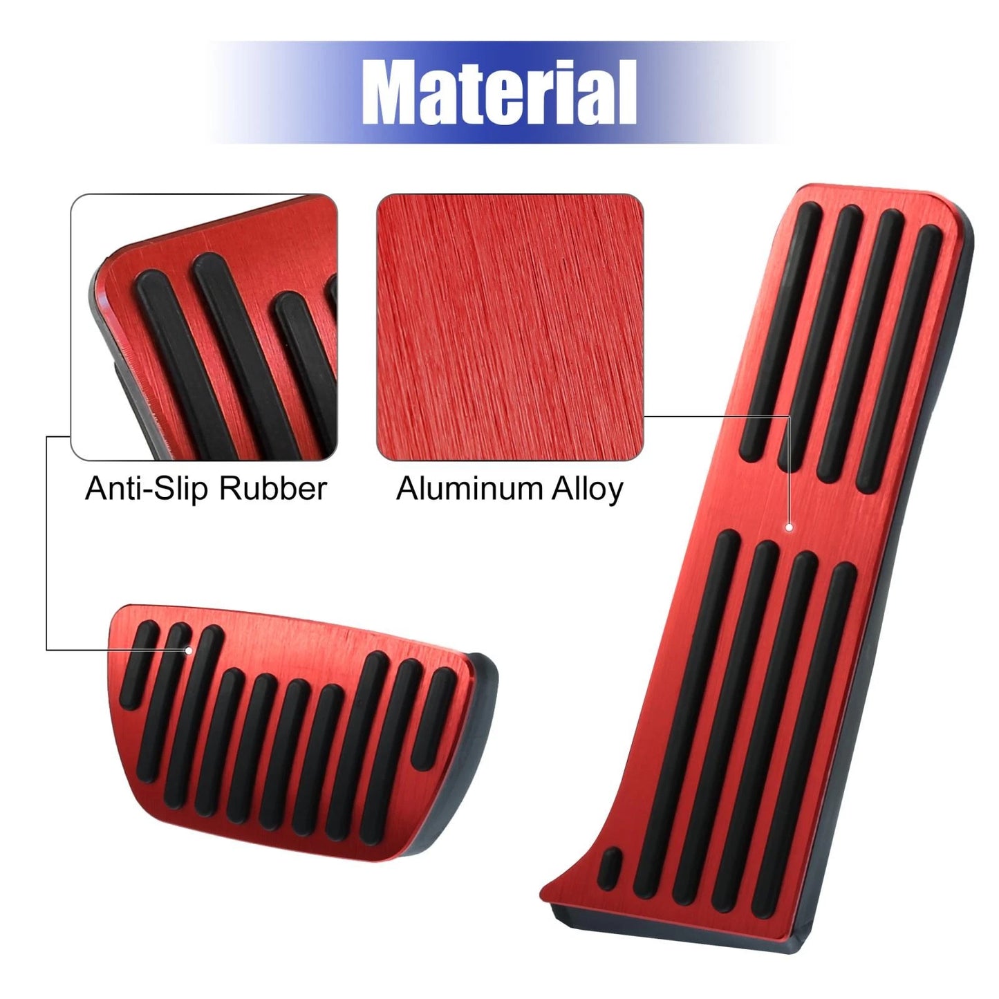 3 x Red Non-Slip Brake Gas Accelerator Pedals for Toyota Camry (2018-2022)