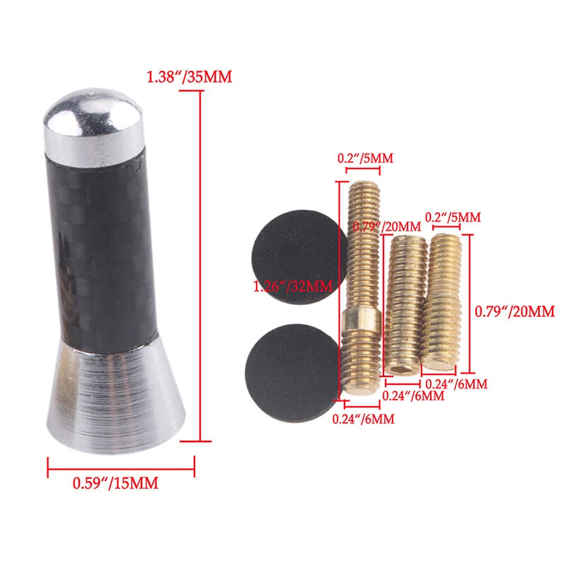 3.5cm Carbon Fiber Short Antenna Kit for Car - Includes Screws (Fits Most Models)