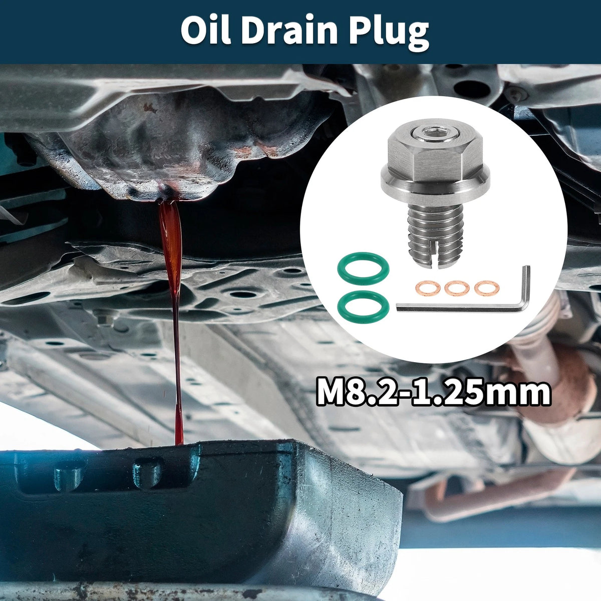 M8.2-1.25mm Copper Oil Drain Plug with Gasket for Car Motorcycle