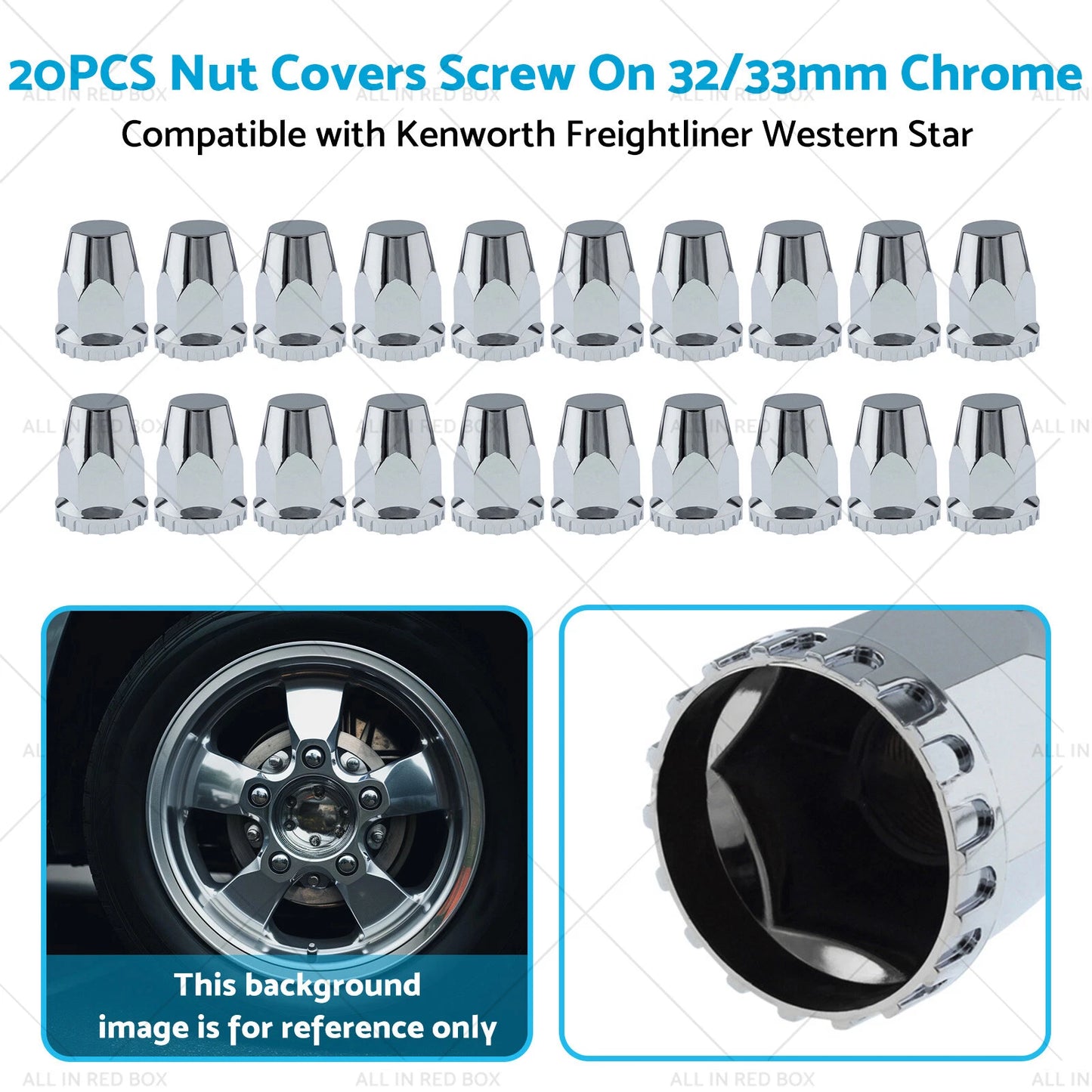 33mm Chrome Nut Covers for Kenworth Freightliner Western Star (20-20)