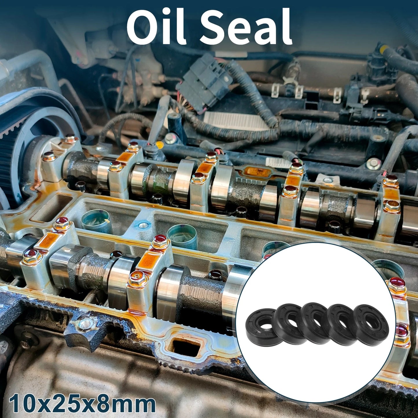 Oil Seal 10x25x8mm NBR Rubber Black 5 Pcs