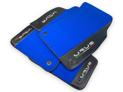 Blue Floor Mats for Lamborghini Urus 2018-2024 with Carbon Fiber Leather