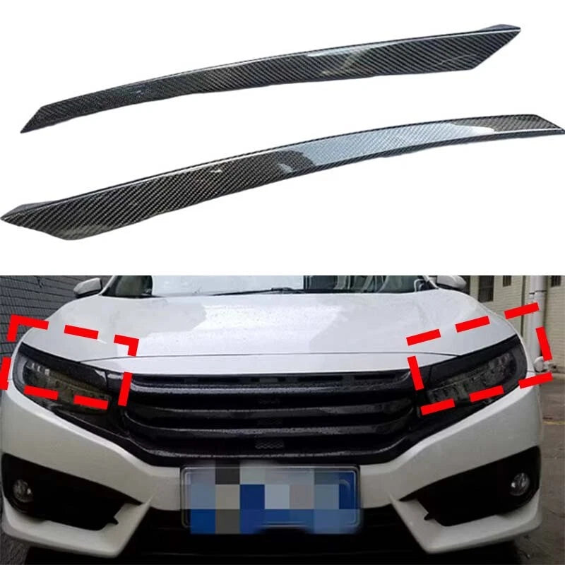 100% Carbon Fiber Headlight Lamp Eyebrow Cover Trim for Honda Civic 10th 2016-20