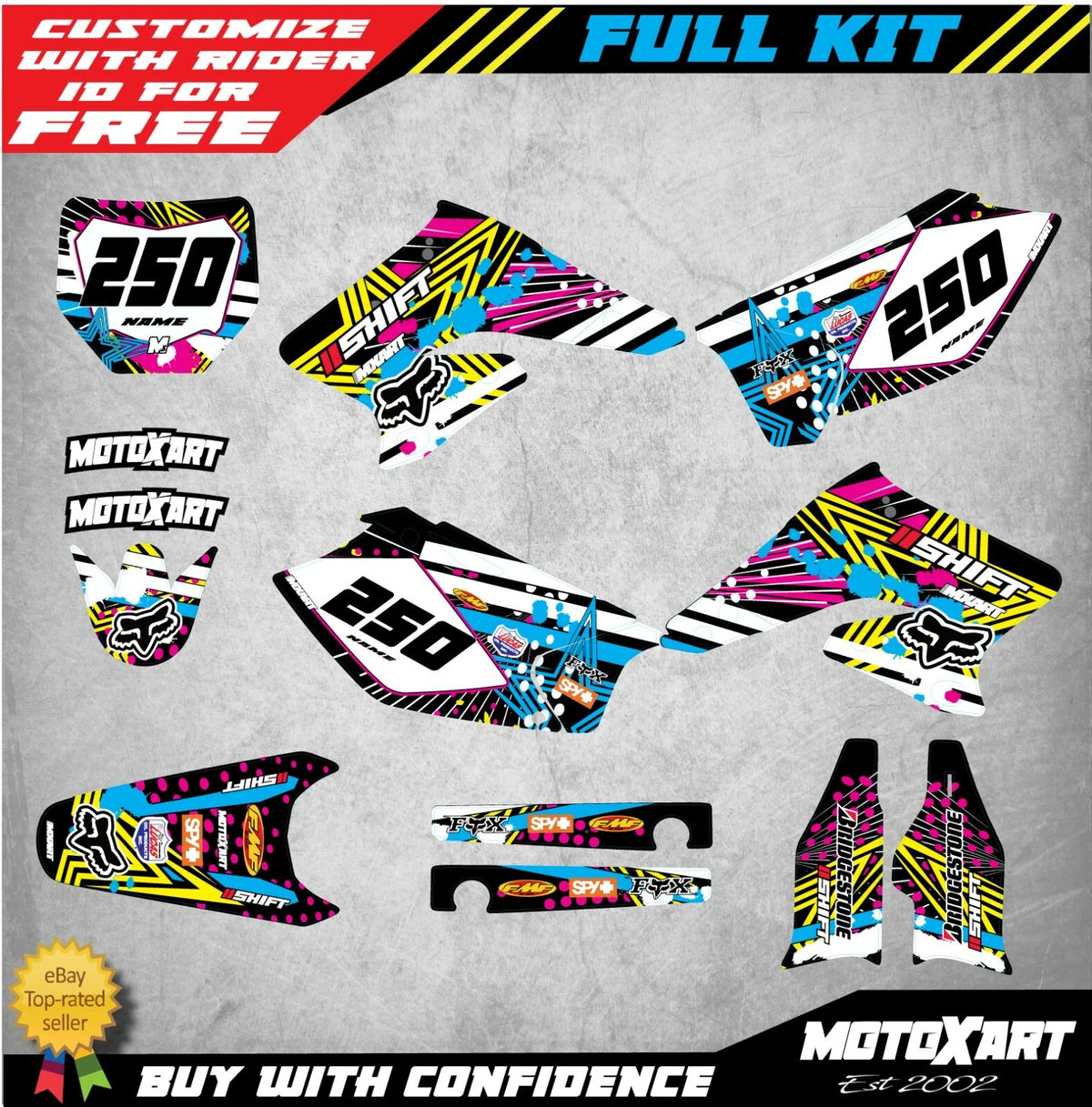 Custom Graphics Full Kit for Suzuki RMZ 250 (2004-2006) PINNED STYLE Stickers