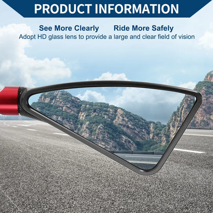 M8/M10 2 x Rear View Mirrors Triangle Black Red Aluminum Alloy for Motorcycle
