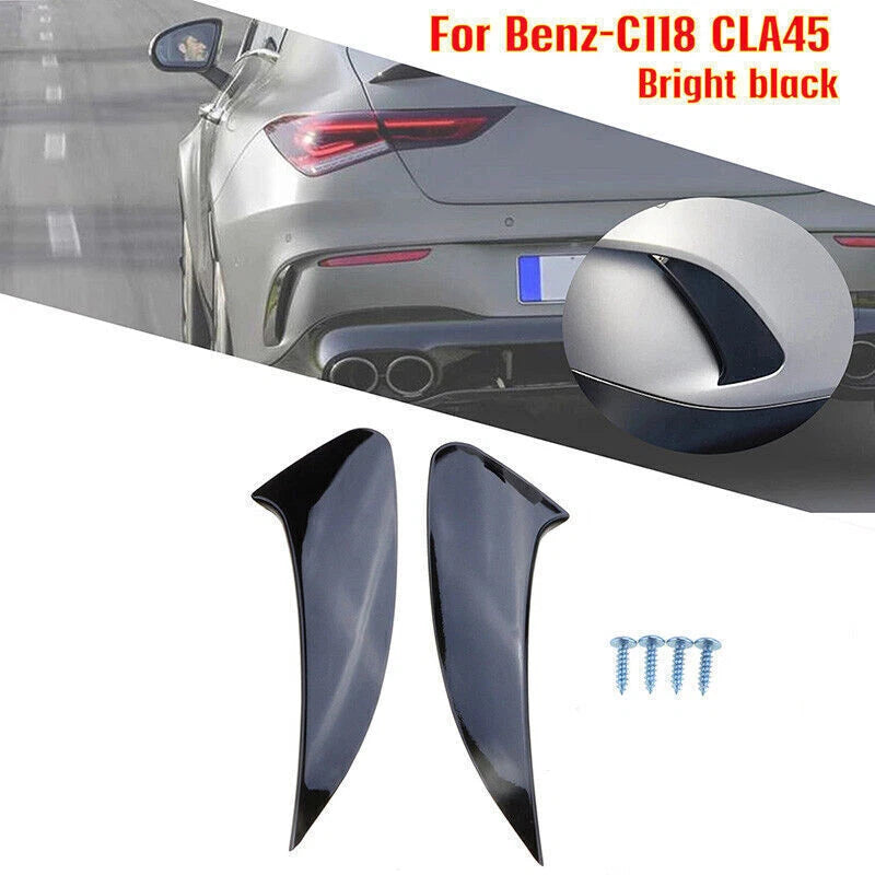 Gloss Black 2 x Rear Bumper Air Vent Covers for Benz C118 CLA35 CLA45 (2020+)