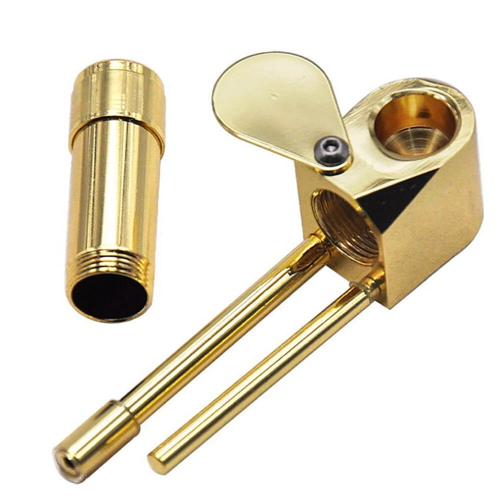 Brass Smoke Pipe with Stash Storage Cylinder & Lid Bowl for Various Models