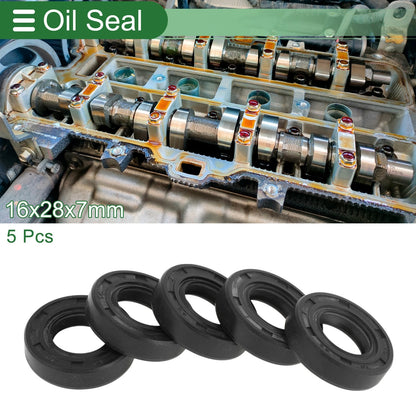 Oil Seal 16x28x7mm Black 5 Pcs Seal Ring Rotary Shaft Seal NBR Rubber