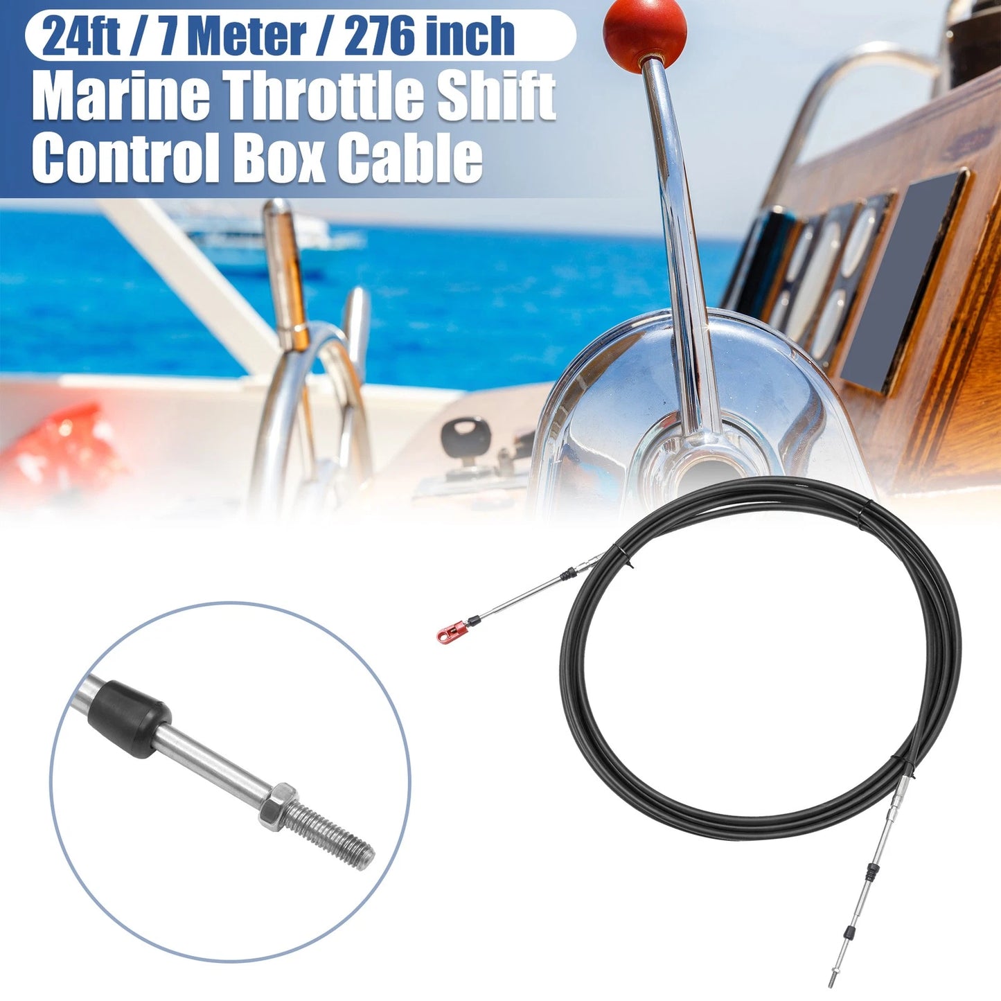 Marine Throttle Shift Control Box Cable with Clevis Black 24ft