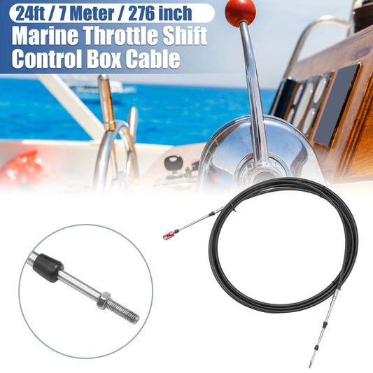Marine Throttle Shift Control Box Cable with Clevis Black 24ft